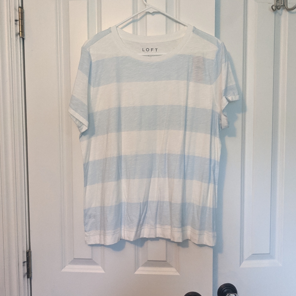 NWT Loft white and baby blue stripe tshirt